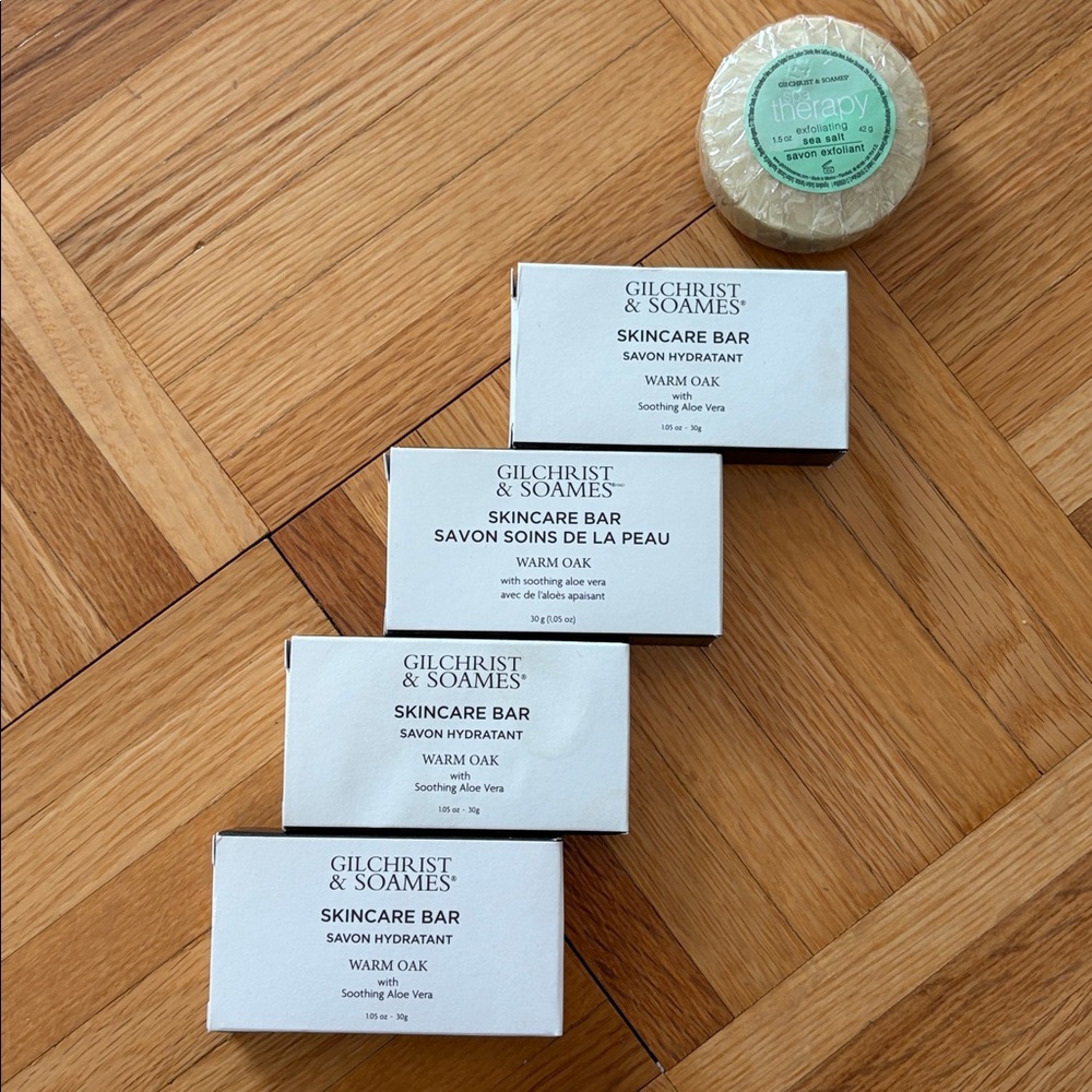 Gilchrist & Soames Warm Oak Skincare Bar (Soap Bar) x4 & Exfoliating Bar - BNIB